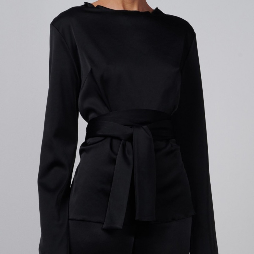 Paris Georgia black wrap Alba long sleeve top NWT